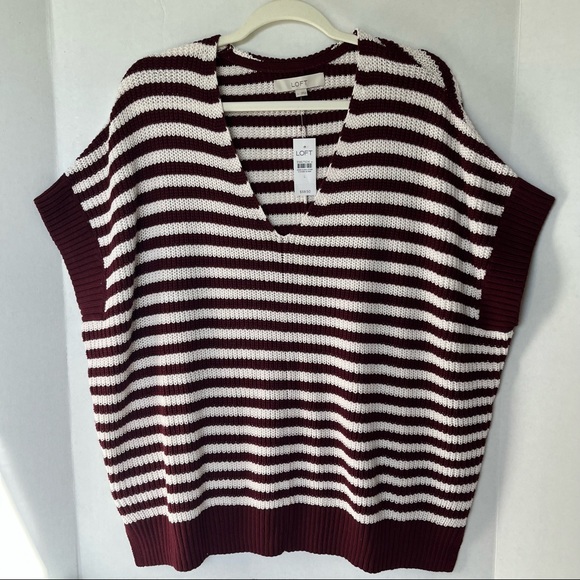 Loft women’s drop shoulder short sleeve striped knit sweater, Large - Picture 1 of 7